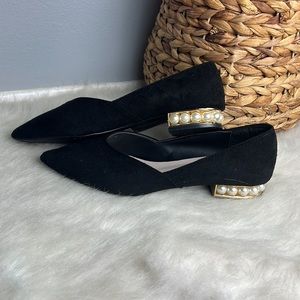 Women’s Faux Suede Slip On Pointed Toe Slides with pearls Size 7